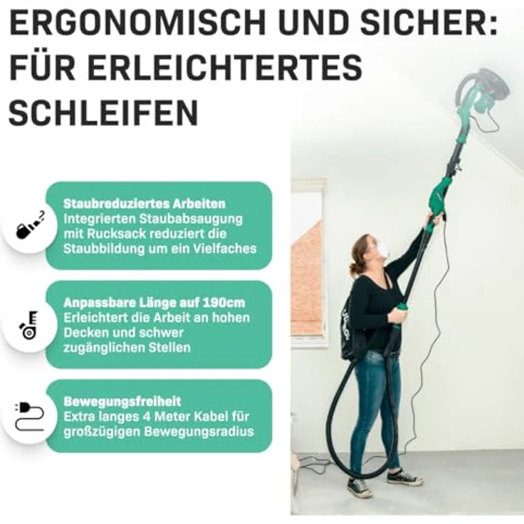Vonroc - Deckenschleifer Wandschleifer 1050W - Ideal für Decke und Wand 180 mm – Bild 5