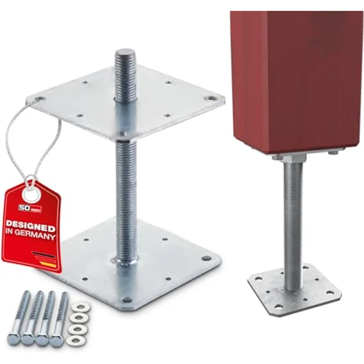 SO-TECH® Pfostenträger Stützträger höhenverstellbar M24, feuerverzinkt, wetterfest, 160 x 160 x 250 mm, inkl. Sechskant-Holzschrauben – Bild 1