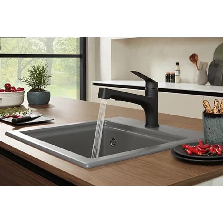 Villeroy & Boch Junis Shower, Küchenarmatur aus gebürstetem Edelstahl mit herausziehbarer Handbrause und Comfortstrahl-Funktion – Bild 6