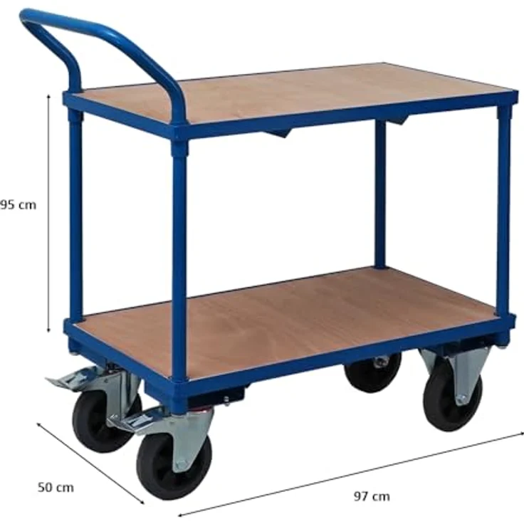 PROREGAL® Tischwagen Pro, 2 Etagen, Traglast 400kg, HxBxT 95x50x97cm, blau – Bild 4