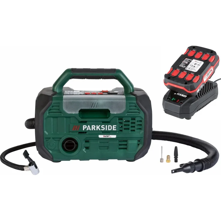 PARKSIDE PKA 20-Li, Akku Kompressor/Luftpumpe 20V mit 2.0 Ah Akku und Ladegerät, max. 10,3 bar Druck, LCD-Display, kompaktes 2-in-1-Gerät