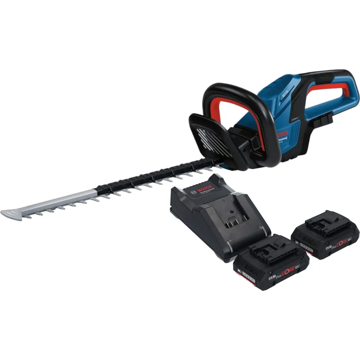 Bosch GHE 18V-50 Professional Akku Heckenschere 18 V 50 cm Brushless + 2x ProCORE Akku 4,0 Ah + Ladegerät, leistungsstarke Heckenschere mit bürstenlosem Motor und Anti-Blocking System