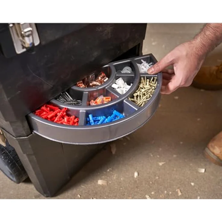 Stanley Rollende Werkstatt (47,3 x 30,2 x 62,7 cm, zwei separat verwendbare Werkzeugboxen, robuster Kunststoff, zwei Einheiten, Metallschließen, Organizer) 1-93-968 – Bild 6