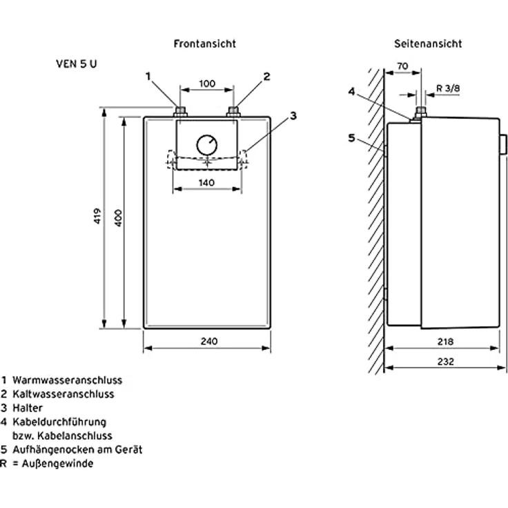 Vaillant Warmwasserspeicher eloSTOR VEN 5/7-7 U exclusive, 5 Liter Niederdruckspeicher mit stufenlosem Temperaturregler und Energiesparstellung, 230 V – Bild 5