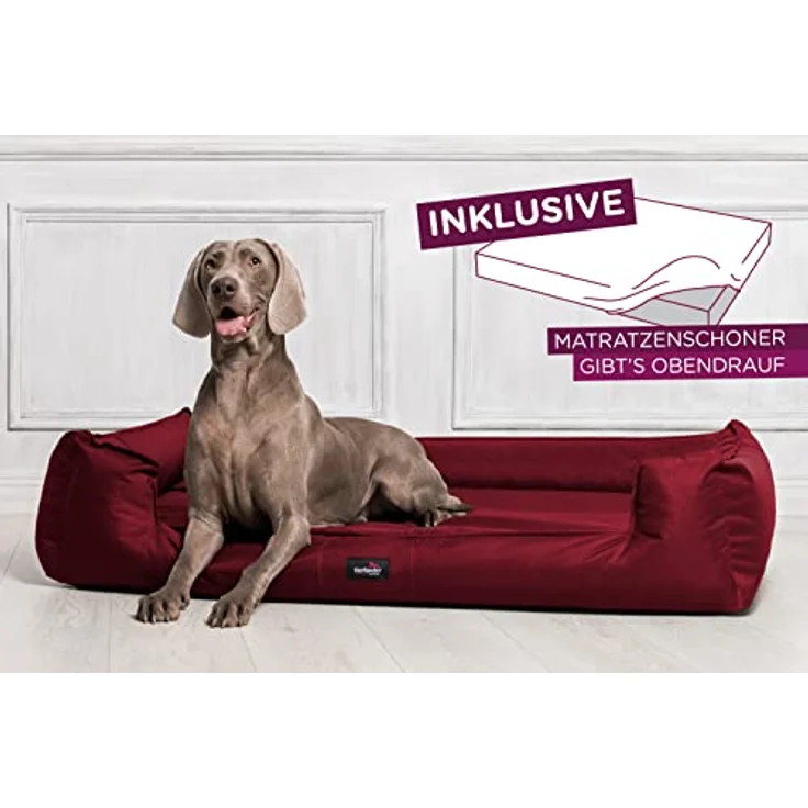 tierlando® Orthopädisches Hundebett Goofy Polyester | ~ inkl. Matratzenschoner ~ (G3 | 90 x 75 cm, 04 | Dunkelrot) – Bild 1