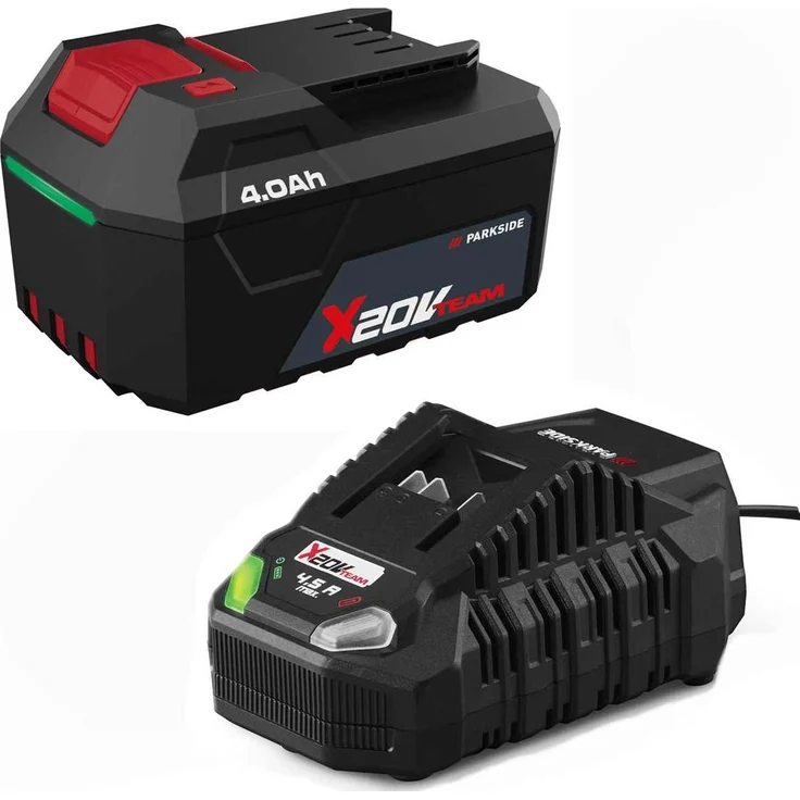 PARKSIDE Akku 20V 4.0 Ah PAP 204 + Schnellladegerät PLG 20 C3, 4.5A, mit LED-Ladezustandsanzeige und Antirutsch-Noppen