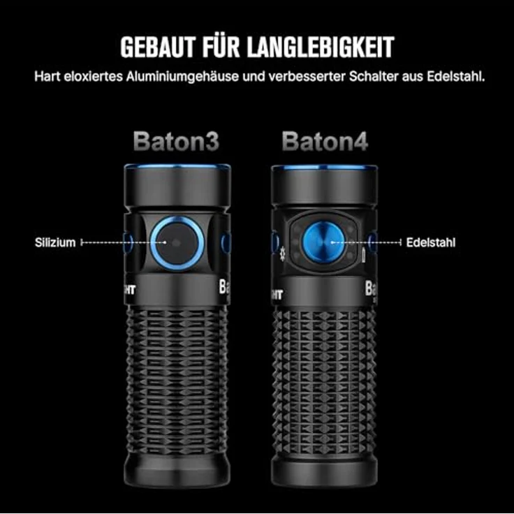 OLIGHT Baton 4, Wiederaufladbare Mini-Taschenlampe mit 1300 lm und 170 m Leuchtweite, robustes Gehäuse, Mikroperforiertes Display – Bild 5