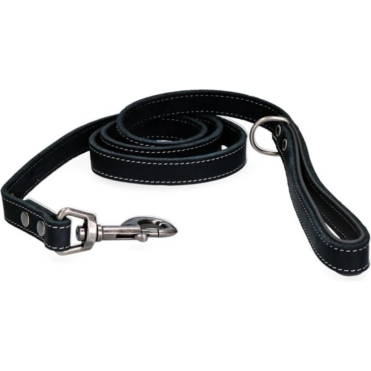 Spotted! Pro Hundeleine Leder Schwarz, 1,8x130cm, langlebig und geschmeidig mit gepolstertem Griff