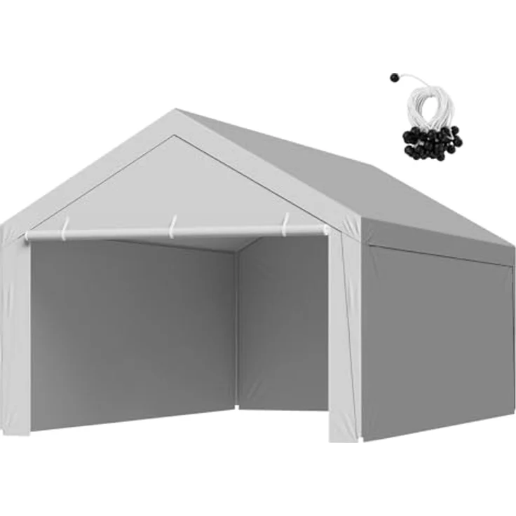 VEVOR Carport-Ersatzdach, 6,09 x 3,96 m, UV-beständige, strapazierfähige Garagenzeltplane mit Seitenwänden, grau, Rahmen nicht im Lieferumfang enthalten – Bild 1