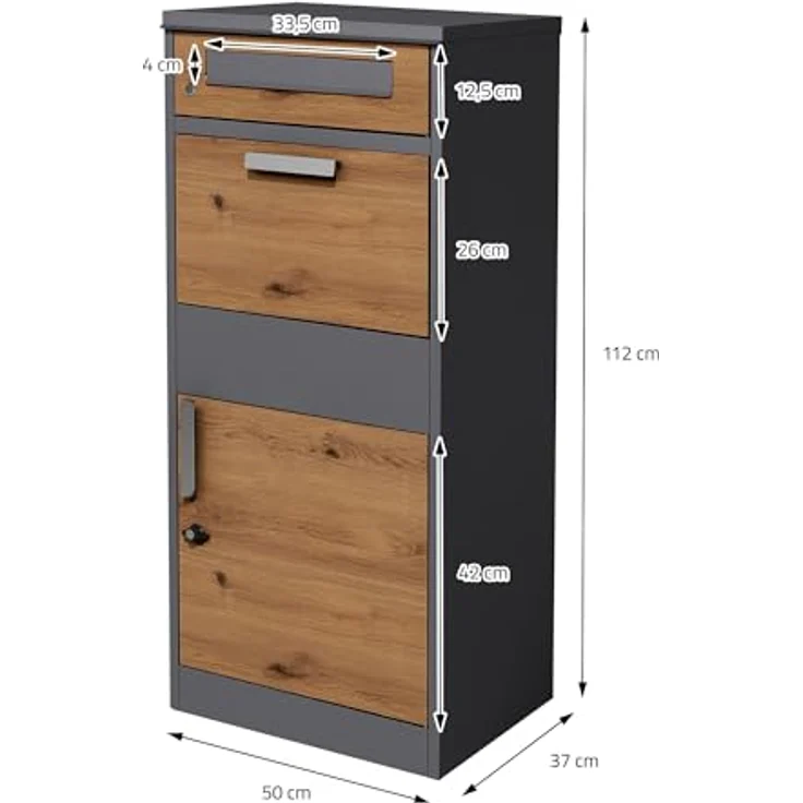 ML DESIGN modern living Paketbriefkasten aus verzinktem Stahl in Anthrazit-Eiche Optik, abschließbar, geräumig für Pakete, mit extra Sicherheit – Bild 5