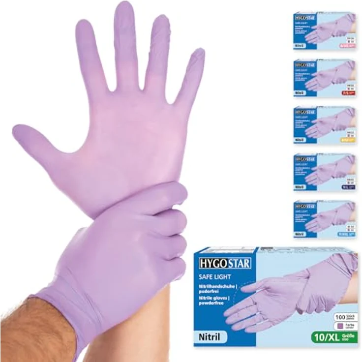 FRANZ MENSCH Hygostar Nitrilhandschuhe Safe Light | puderfrei, lila, 10/XL, 24cm, 100 Stück, Einmalhandschuhe, in Gr. XS, S, M, L, XL & XXL verfügbar – Bild 1