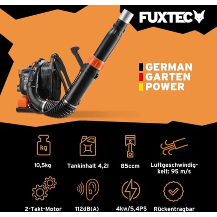 FUXTEC FX-LBP185TPRO, Rückentragbarer Benzin Laubbläser mit 85 cm³ Motor, 4,0 kW Leistung und 95 m/s Luftgeschwindigkeit – Bild 2