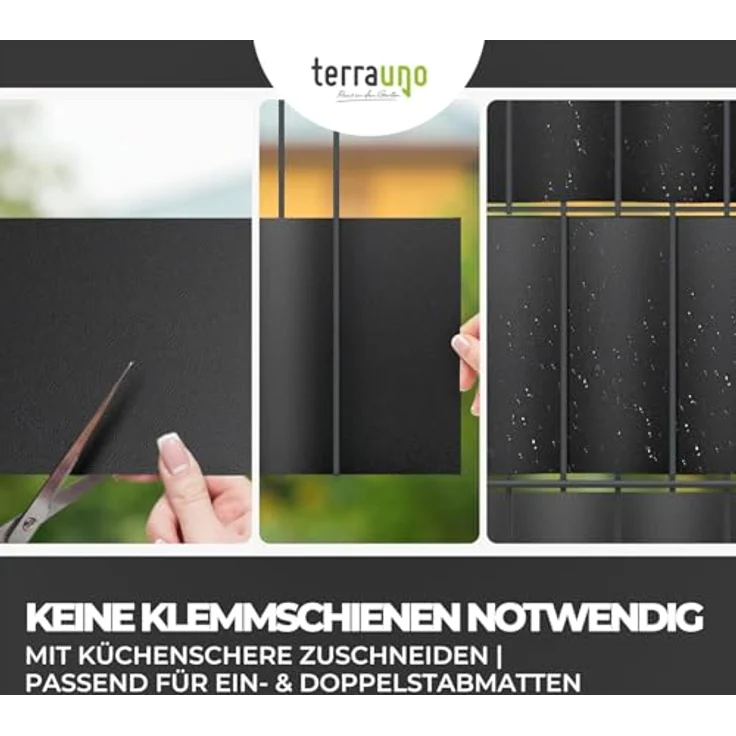 TerraUno Sichtschutzstreifen für Doppelstabmatten, Polypropylen, RAL 7016 Anthrazit, 10 Streifen, extra stabil, Lederoptik, UV-beständig – Bild 5
