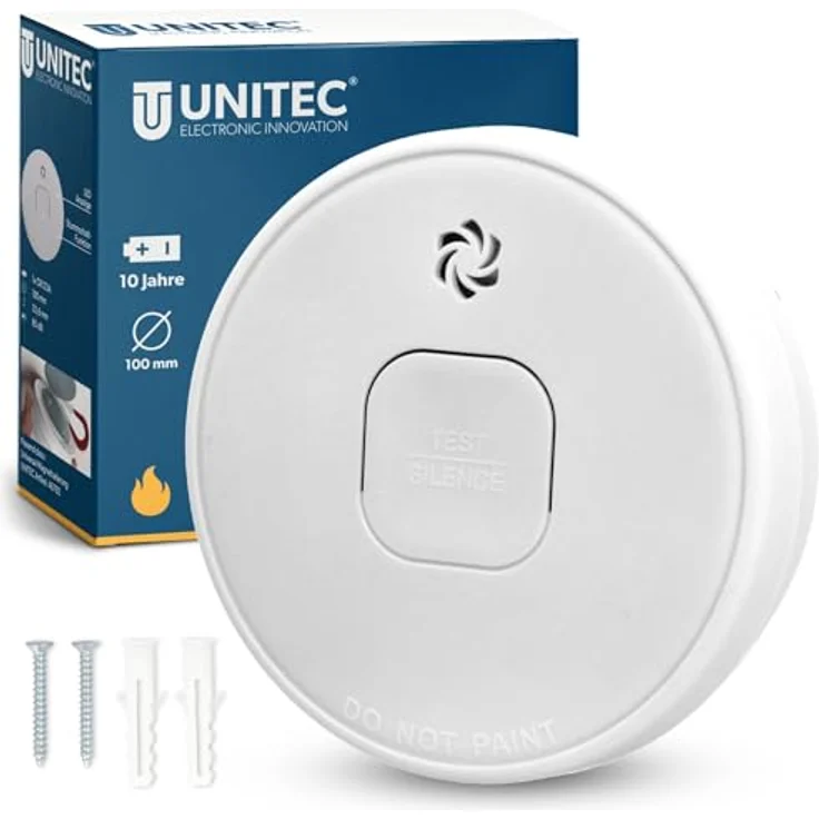 Unitec Rauchwarnmelder VDs, 10 Jahre Batterielaufzeit, akustische und optische Anzeige, Alarm 85 dB, weiß – Bild 1