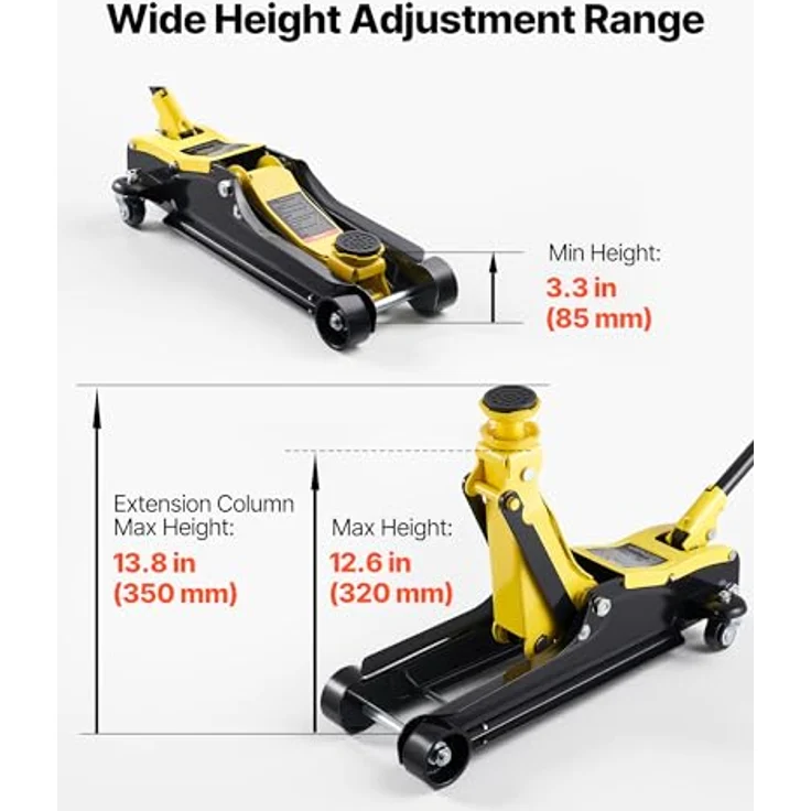 VEVOR Hydraulischer Rangierwagenheber QJD61-8A-1+A+B, 2,5 t Tragkraft, flacher Stahlwagenheber mit Einkolben-Schnellhubpumpe, SUV-Adapter, 85–320 mm Hubbereich – Bild 3