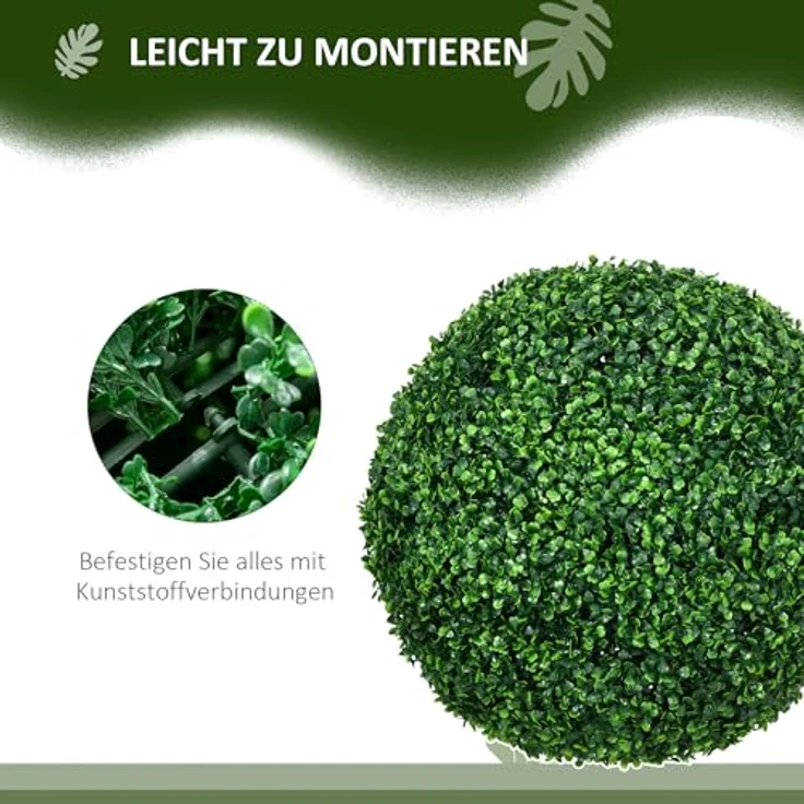 HOMCOM 2er-Set Künstliche Buchsbaumkugel Ø50 cm, UV-beständig, ideale Deko für Innen- und Außenbereich – Bild 4