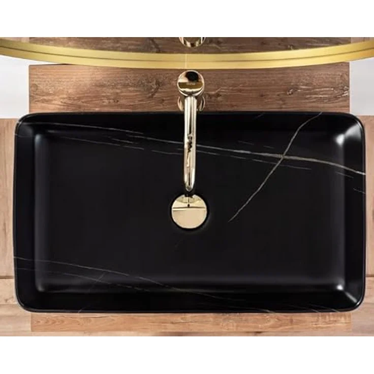 wohnwerk.idee Aufsatzwaschbecken Marmor Optik Schwarz Matt Denis 61,5x35cm – Bild 4