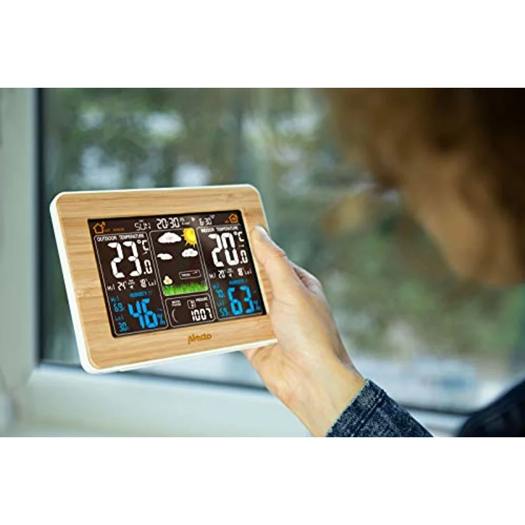 Alecto WS-1560 Wetterstation, Braun, mit drahtlosem Außensensor, animierter Wettervorhersage und Weckerfunktion – Bild 5