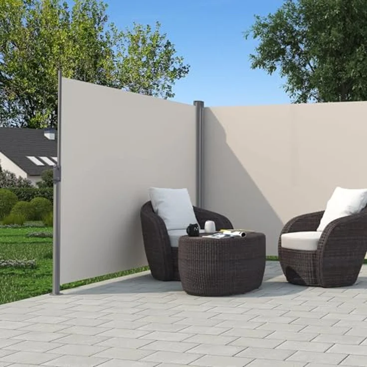 SONGMICS Markise Doppelseitenmarkise ausziehbare Seitenmarkise Sichtschutz, 6m Breite, Aluminium Polyester, 280g/m², wasserfeste PU-Beschichtung, 160x600/180x600/200x600 cm, Weiß – Bild 3