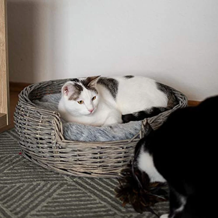 UNUS RM E-Commerce Hundebett Hundekorb Hundekörbchen aus Weide mit Kissen Grau Durchmesser 55cm für Hunde und Katzen – Bild 5