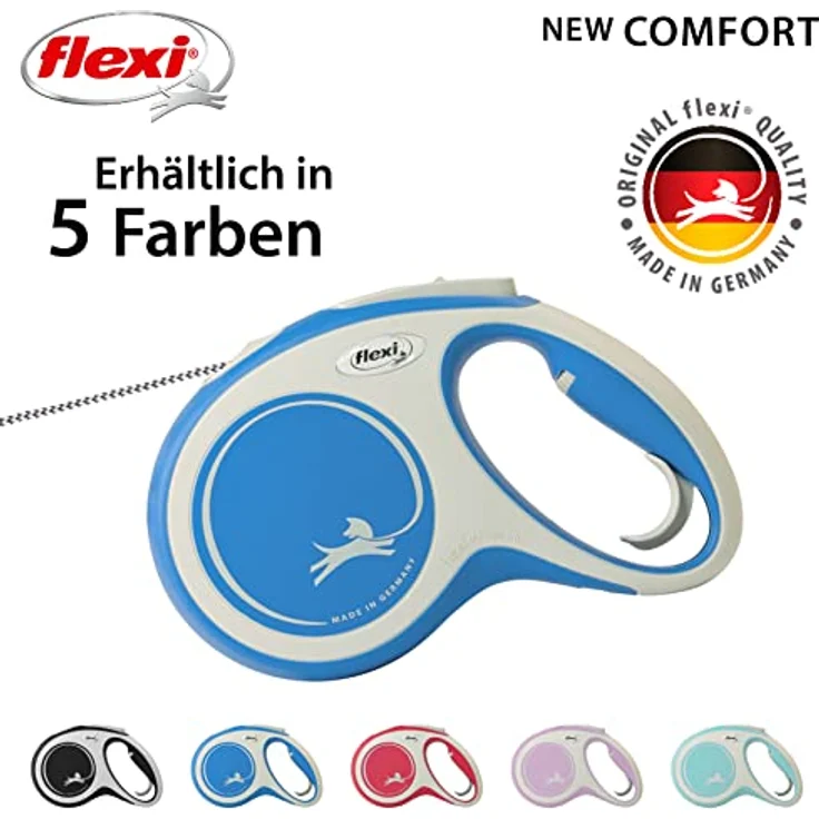 Flexi Leine New Comfort, Hundeleine Katzenleine Rollleine, Blau, M 20kg / 5m Seil – Bild 5