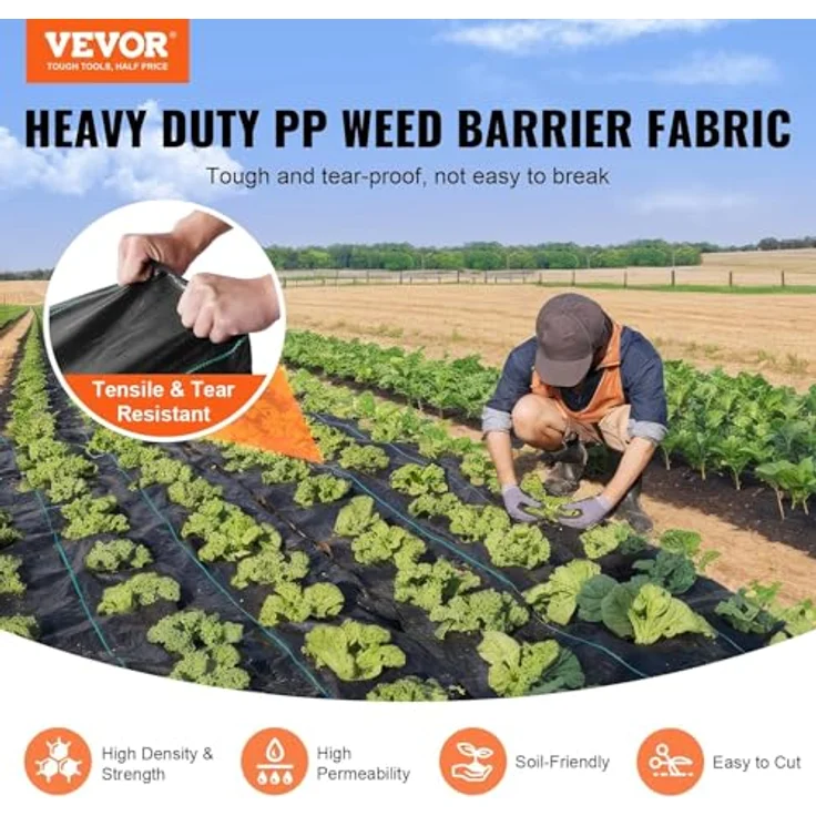 VEVOR Unkrautvlies Gartenvlies 1,2x30,5m, PP Wasserdurchlässig, Reißfest, Korrosionsbeständig, 36,6㎡ Unkrautschutz für Garten und Landwirtschaft – Bild 2