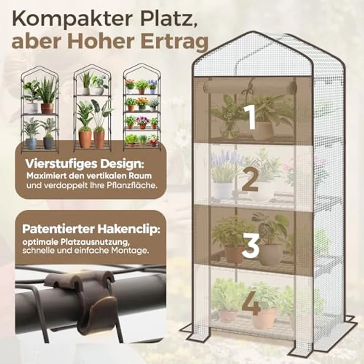 Foliengewächshaus mit 4 Ablagen - Frühbeet, Tomatenhaus, Treibhaus - weiß mit grün – Bild 6