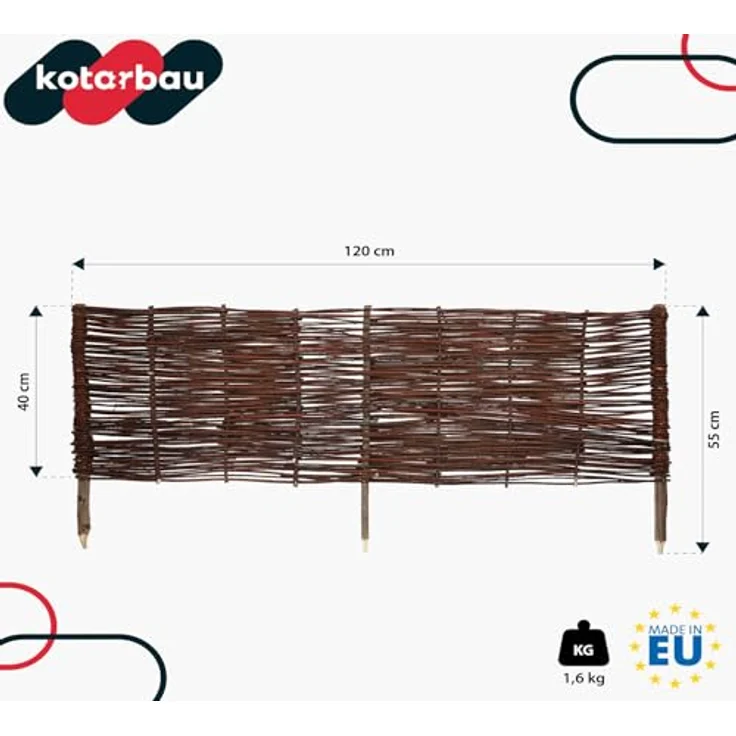 KOTARBAU® 10er Set Beetbegrenzung Weidenzaun 120 x 40 cm, naturbraun, wetterbeständig, flexible Beeteinfassung aus Weidengeflecht – Bild 3