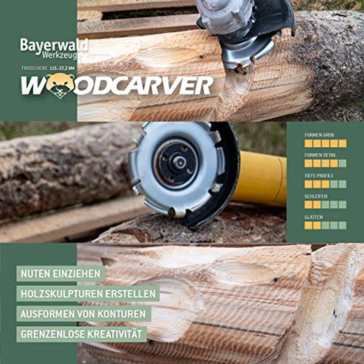 Bayerwald Woodcarver Ø 115 mm - Frässcheibe für Winkelschleifer zur Holzbearbeitung/ideales Werkzeug für Bildhauer & Schnitzer (Woodcarver) – Bild 3