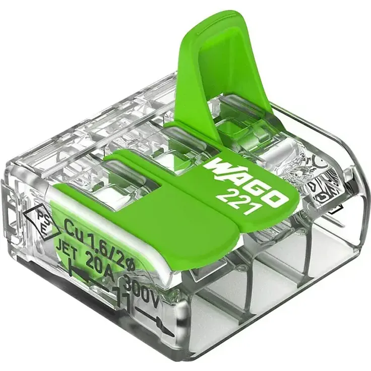Wago Hebelklemme Green Range 221-423, Verbindungsklemme für 3 Leiter bis 4 mm², transparent, 50 Stück
