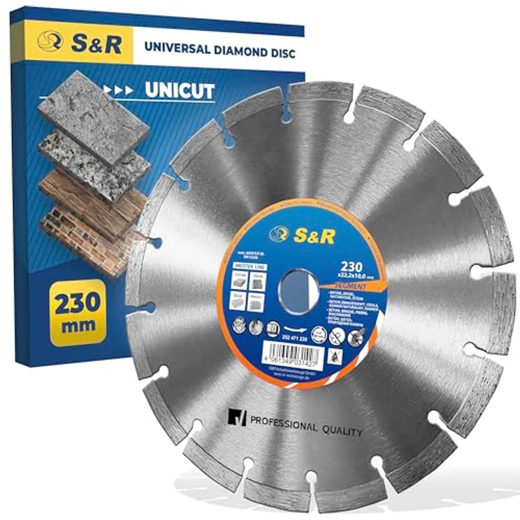 S&R UNICUT Diamanttrennscheibe 230 x 22,2 mm, für Beton, Naturstein und Ziegel, hohe Standzeit, geeignet für Winkelschleifer und Motortrennschleifer – Bild 1