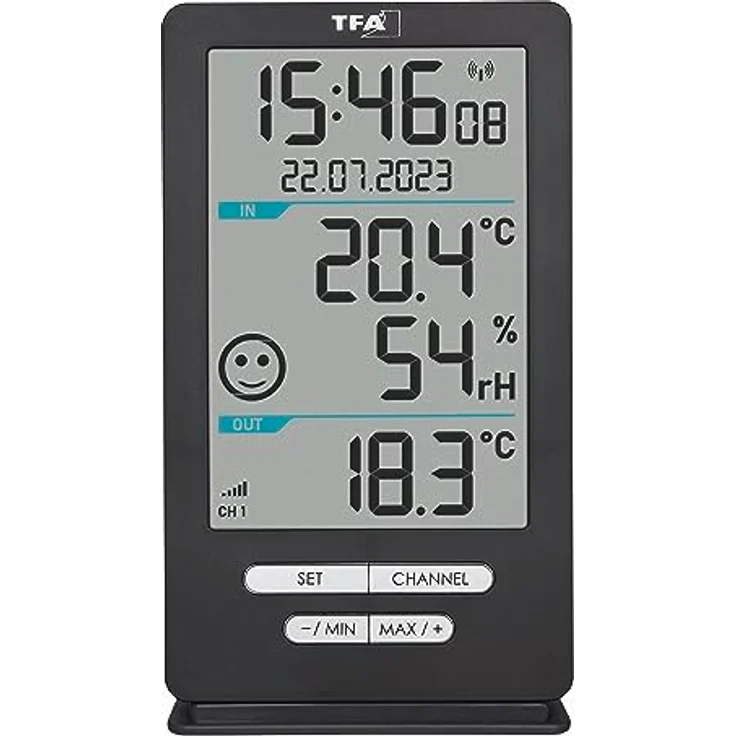 TFA Dostmann Funk-Thermo-Hygrometer Xena Home, Digital mit 100 m Sensor-Reichweite, Temperatur- und Feuchtigkeitsanzeige, inklusive Komfort-Smiley – Bild 2