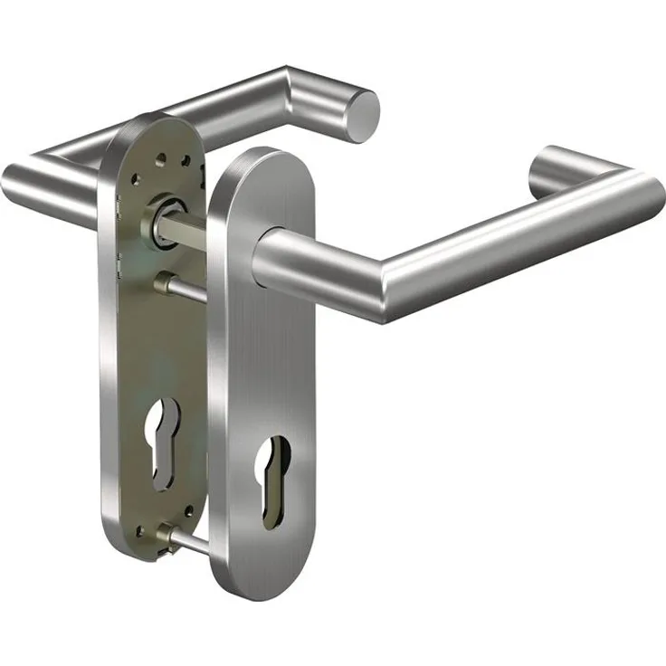 Ogro Türgriff + Türgarnitur Feuerschutzgarnitur 8907/7051K Aluminium, DIN links, für Türstärke 38-63 mm, PZ abgerundet, beidseitig Drücker