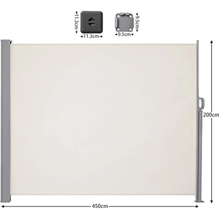 LARMNEE Seitenmarkise, ausziehbar 200 x 450 cm, rostbeständig, UV-Schutz, Blickdicht, für Balkon und Terrasse, beige EBE2045TBP02 – Bild 2