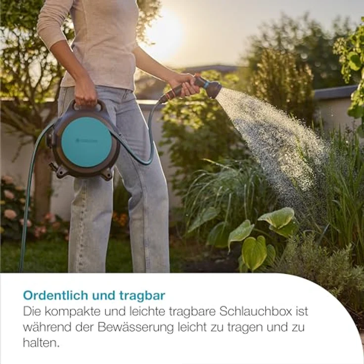 Gardena Mobile Schlauchbox Move, tragbare Schlauchbox mit 10 m Qualitätsschlauch, türkis-anthrazit – Bild 2