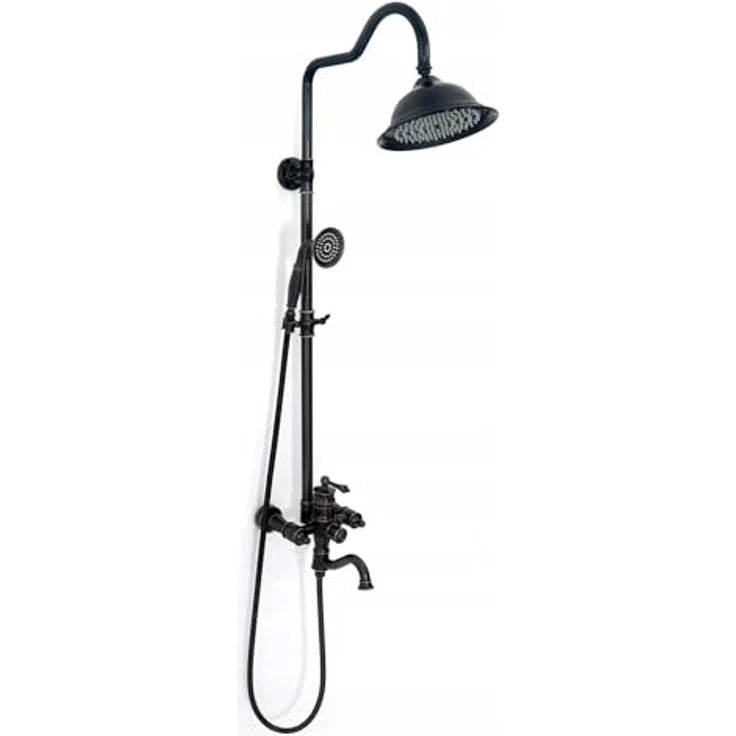 Rea Duschsystem Vintage black, Duschset mit 20 x 20 cm Regendusche, Duscharmatur und 150 cm Schlauch, schwarz – Bild 4