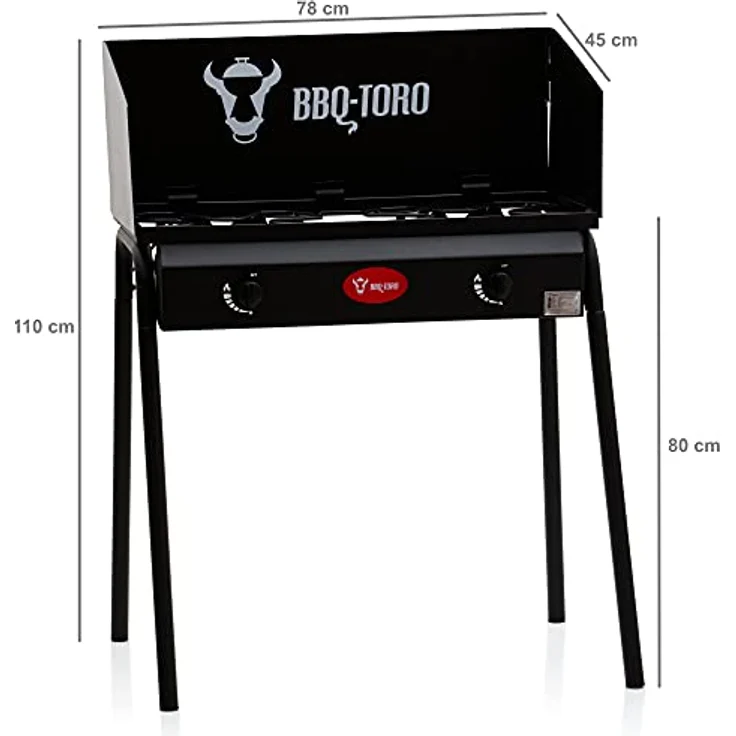 BBQ-Toro Gas Grilltisch mit Windschutz | Gusseisen Gaskocher 2 Brenner 78 x 45 x 110 cm | 12 kW | Tischgrill für Camping, Einsatz im Freien, im Garten und auf der Terasse – Bild 4