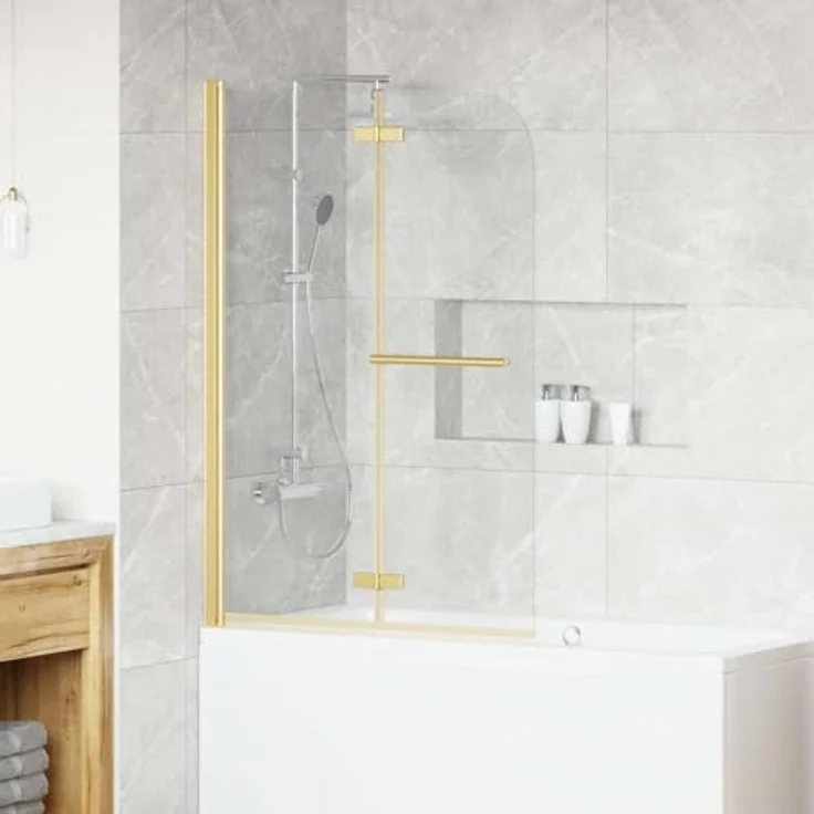 vidaXL Duschabtrennung Transparent und Gold, 95 x 140 cm, faltbar, aus Sicherheitsglas und Aluminium, breitenverstellbar, drehbar – Bild 2