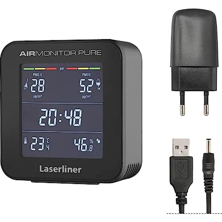 Laserliner AirMonitor Pure, Feinstaubmessgerät mit Thermometer und Hygrometer, Schwarz – Bild 2