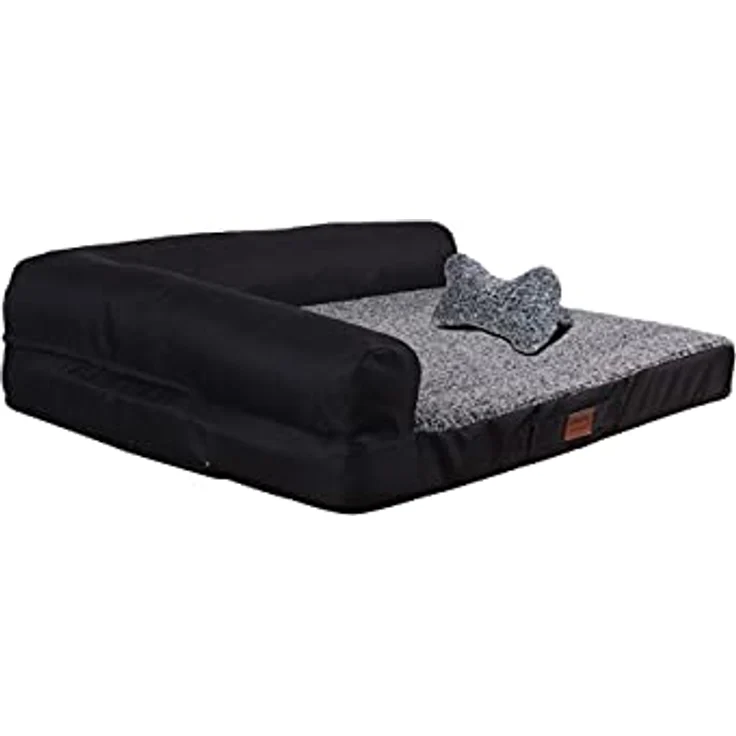 RAIKOU Weiches Hundebett, Hundekissen mit kuscheligem Plüsch, gepolstertes waschbares Haustierbett Hundesofa Hundekorb（Grau Melange, 80x60x7cm, Hundekissen, 30x25cm） – Bild 1