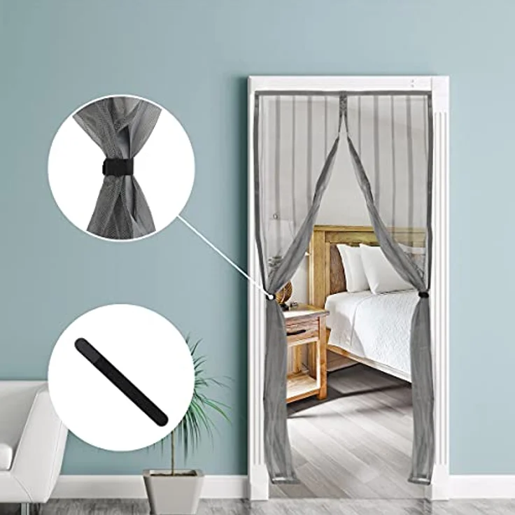 Sekey Magnet Fliegengitter Balkontür ohne Bohren, Türvorhang Fliegenschutz Schiebetür, Insektenschutz Vorhang Tür durch leichte Montage 100x220cm, Grau - Preisvergleich – Bild 3