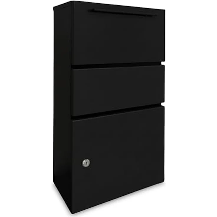 relaxdays Paketbriefkasten Paketbox Metall, schwarz, abschließbar, wetterfest, großes Fach für Pakete – Bild 1