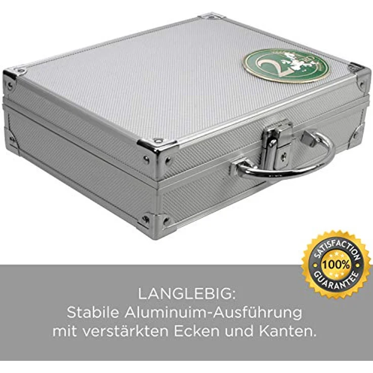 Schwäbische Albumfabrik Geldkassette, Alu-Münzkoffer für 2-Euro-Münzen mit blauem Velours, Metall-Ecken und eleganter Tragegriff, abschließbar – Bild 3
