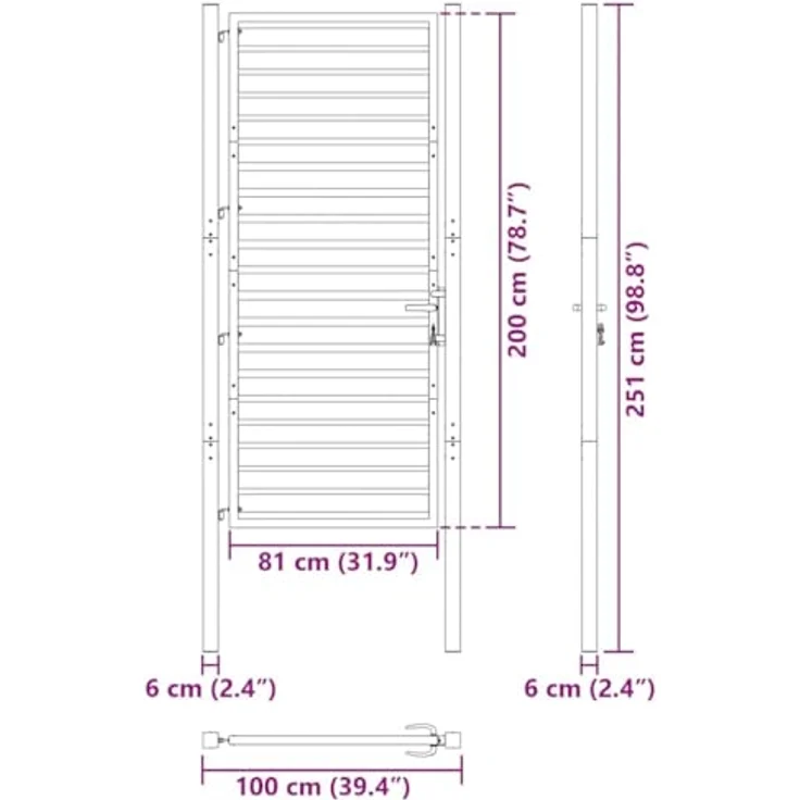 vidaXL Gartentor Aluminium, abschließbar, schwarz, 100x200 cm, pulverbeschichtet – Bild 9