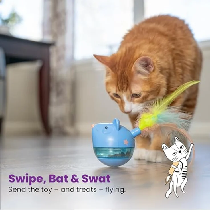 Catstages Petstages Hunt 'N Swat Treat Tumbler, Katzenspielzeug mit anpassbarem Leckerli-Ausgabeloch und Federn – Bild 2