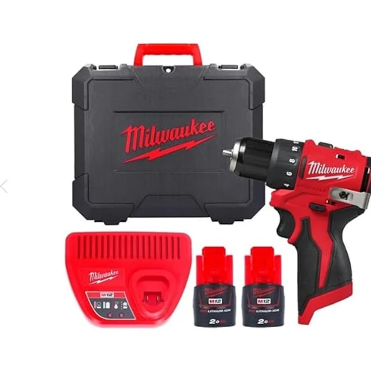 Milwaukee M12 BLDDRC-202C, Bürstenloser Akku-Bohrschrauber mit 2x 2,0 Ah Akkus, Ladegerät und Transportkoffer, 40 Nm Drehmoment, LED-Licht – Bild 1