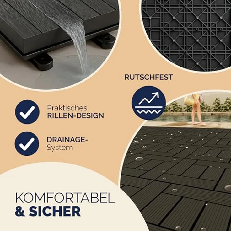 WPC Fliesen Terrassenfliesen Holzfliesen 30x30cm Balkon Terrasse Pool Garten Mosaik anthrazit 4250525376500 – Bild 4