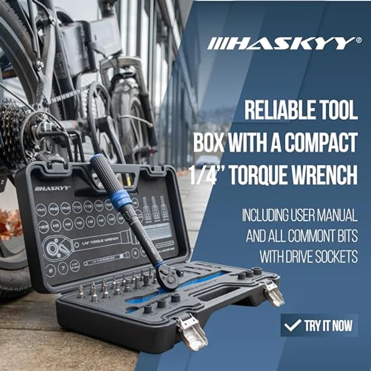 HASKYY Drehmomentschlüssel 1/4" 2-20Nm Set Fahrrad Drehmoment Bit Innensechskant Verlängerung Torx Bit Satz, F1/4"-M3/8" Adapter Reparatur Service – Bild 4