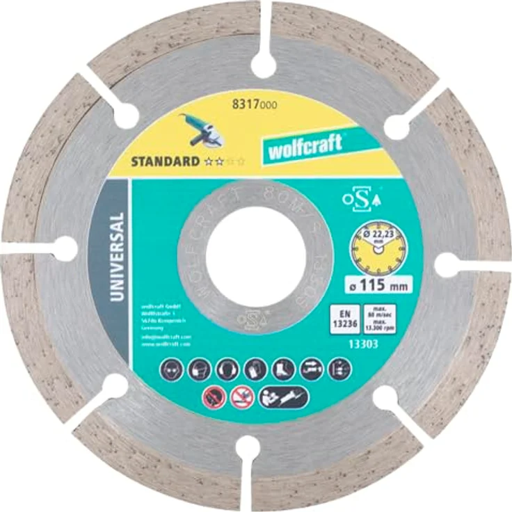 wolfcraft Diamant-Trennscheibe SOLID UNIVERSAL I 8317000 I 115mm Durchmesser, 7mm Segmenthöhe, ideal für Mauerwerk und Baumaterialien – Bild 1