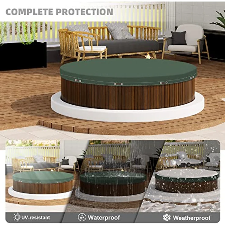 WOLTU Poolabdeckung Ø 420 cm für Rund Pools Ø 320-360 cm, Poolplane aus 200 g/m² PE, Pool Abdeckplane mit Ösen Drahtseil Aluminiumverschluss, wasserdichte Poolfolie für Sommer Winter, Grün – Bild 5